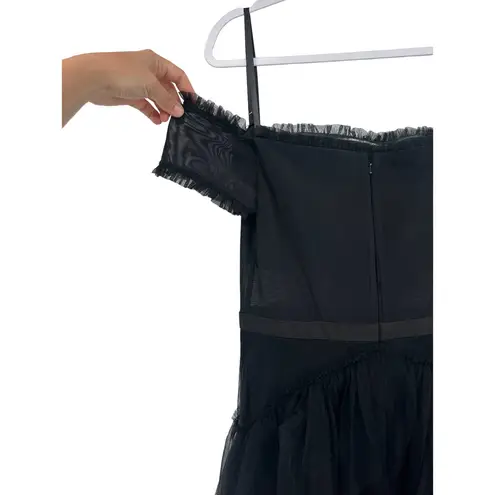 Betsy and Adam Black Ruffle Off the Shoulder Tiered Ballgown 8 NEW