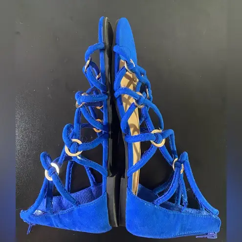 JustFab  blue & gold gladiator flats - size 8.5