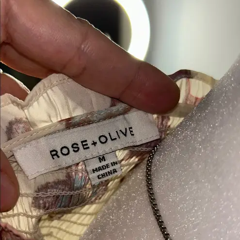 Rose + Olive Cream and Pink Tie Front Blouse