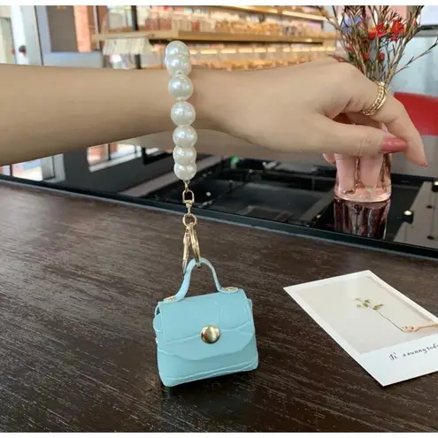 NWT Mini Purse Keychain Pink Faux Leather with Pearl Handle, Coin Holder