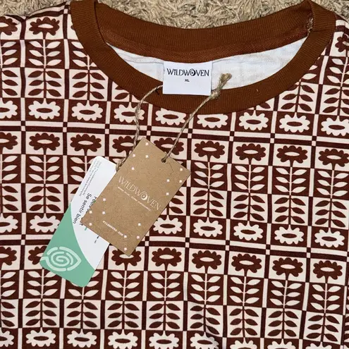 Wild woven women’s retro floral sweatshirt rust brown NWT XL