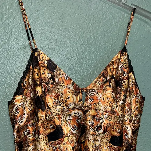 Vintage Shirley Of Hollywood Neglige Babydoll Nightie Lingerie Lion Tiger Animal Orange Size L