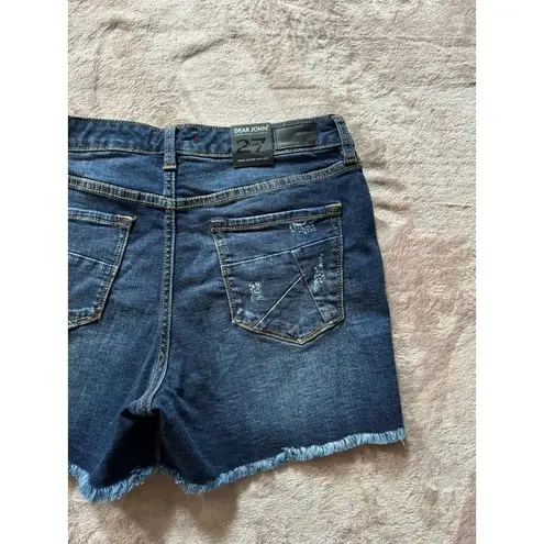 Dear John  Womens Sydney Distressed Fray Hem Short Blue Denim Size 27 NWT