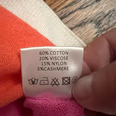 Vilagallo Color Block Long Cashmere Blend Cardigan (Yellow, Pink, Orange) Large Pink