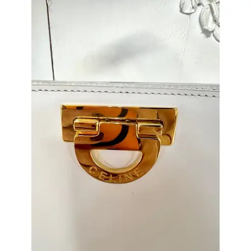 CELINE Gancini Leather Crossbody Shoulder Handbag White with Dust Bag