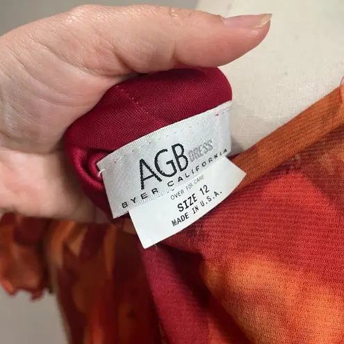 Byer California AGB Y2K Floral Orange Mesh Scoop Neck High Low Dress Size 12