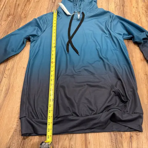 Bloomchic Women's Pocket Drawstring Hooded Sweatshirt Blue Black Ombré Size 10