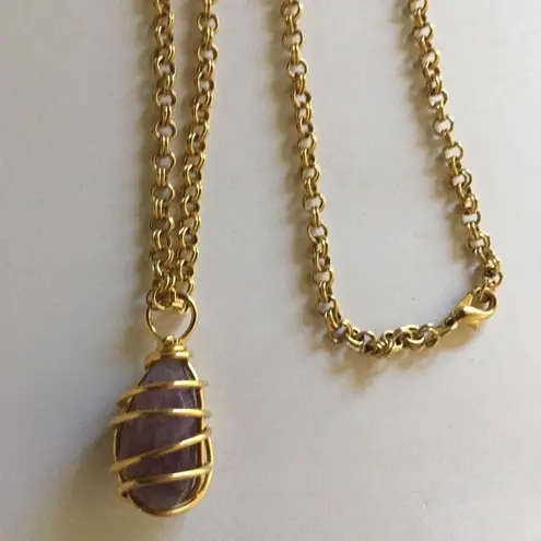 Amethyst Women's Gold Tone Costume Necklace Purple Stone Pendant Nice Gift!!