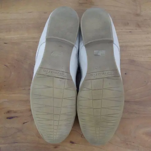 Tamaris Nubuck Leather Perforated Derby Flats Size 39 White