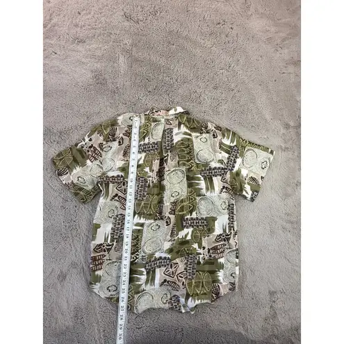 TESS Vintage 100% Silk Abstract Print Short Sleeve Button Down Shirt Luxe Size M Green Size M