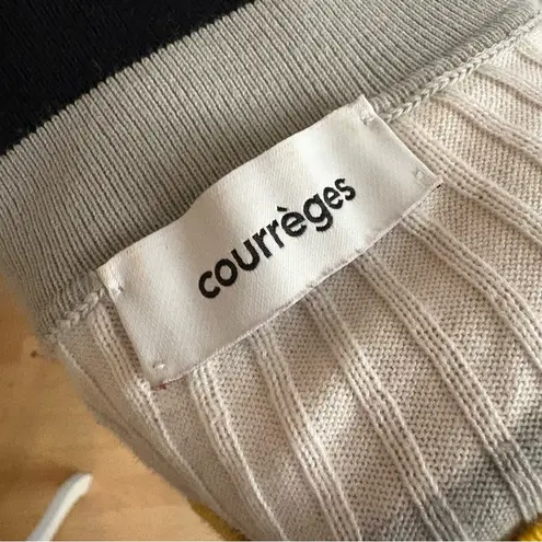COURREGES Colorful Striped Ribbed Knit Turtleneck Sweater Size 1 Small Cashmere White