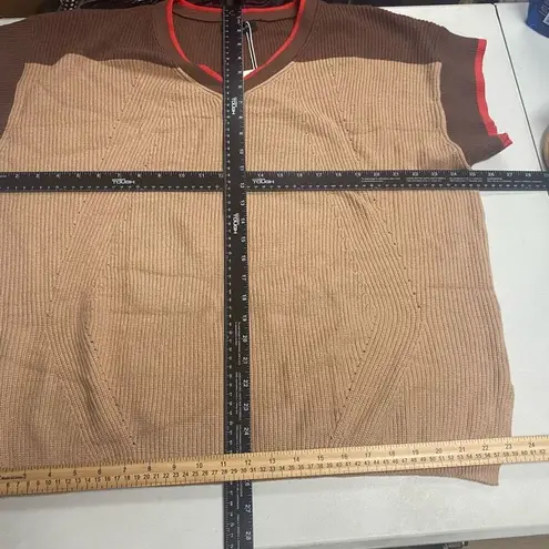 DOKOTOO Women’s Sweater Vest Size 2XL Brown Tan and Red V Neck Cap Sleeves