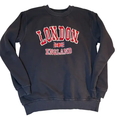 London England Navy Crewneck Embroidered Sweatshirt UK Graphic Pullover Small Blue