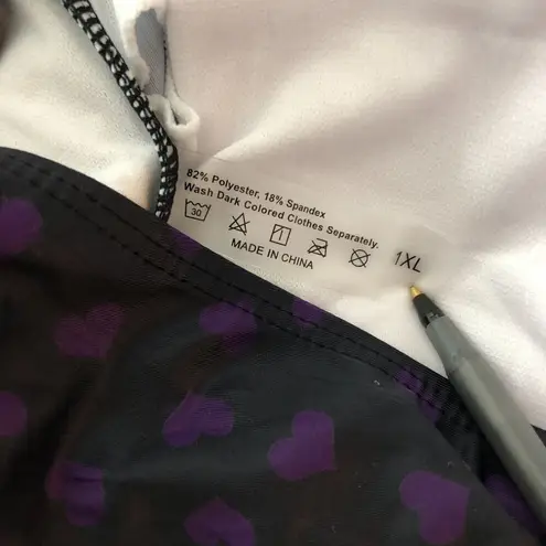 Womens Purple & Black Heart Print One