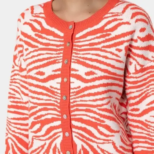 Halara Orange sz M Round Neck Button Front Animal Print Cardigan