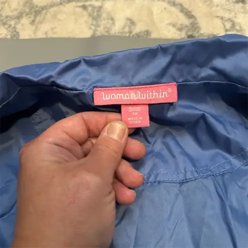 Woman Within 3XL Blue Windbreaker Jacket Plus Size Mid-Length Casual