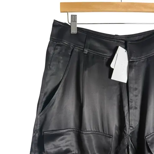 Equipment Ines Black Satin Wide Leg Cargo Pocket Trouser Pants Size 10