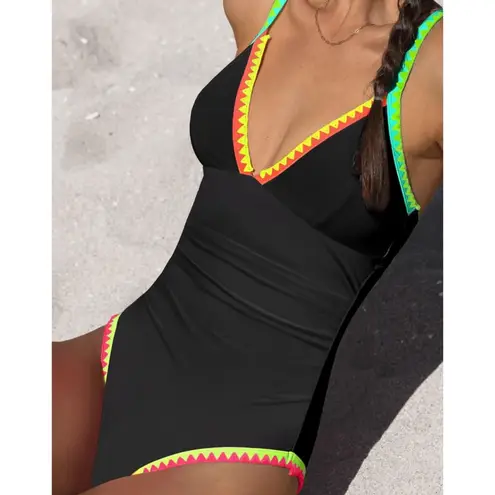 NWT Popvil One Piece Neon Trim Tummy Control Swimsuit