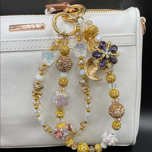 Handmade 🦊 Brown Fox Bag Charm Chain, Phone Chain, Keychain Bling Crystal Beads, Gold