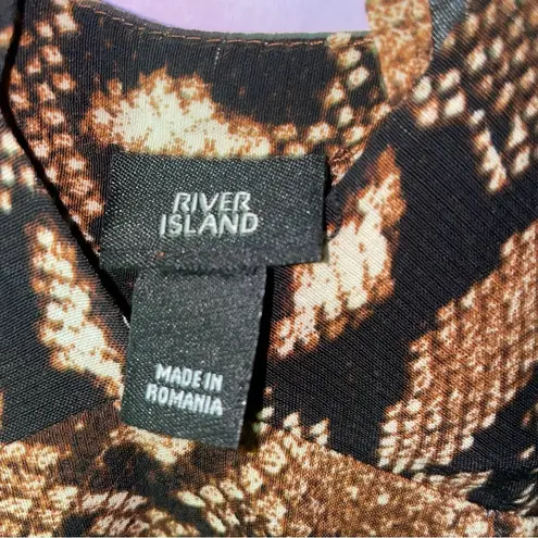River Island Size 12 Snake Print Maxi Dress Brown Double V Ruffle Sundress