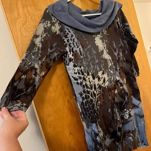 Vivienne Tam Oversized Abstract Sweater Tunic Dress Large Collar Blue Gray Large