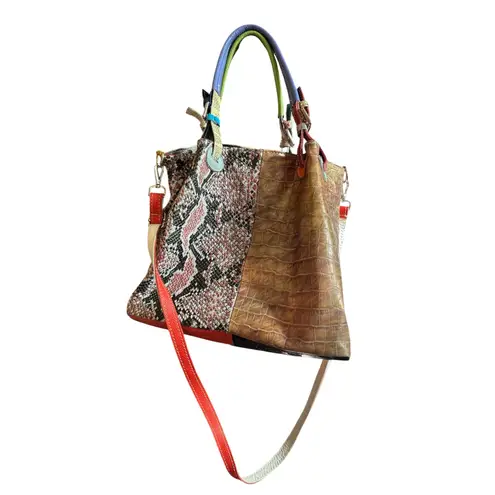 Borse in Pelle CUTE Multicolor Snakeskin Leather Satchel Crossbody Bag Italy Orange