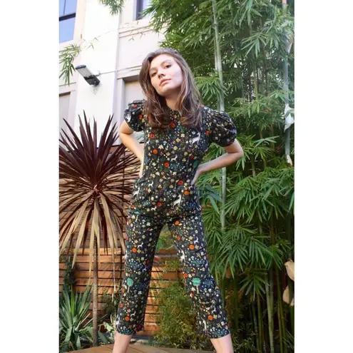 Samantha Pleet Garden Jumpsuit Puff Sleeve 2 Black Illuminated Ethereal Floral