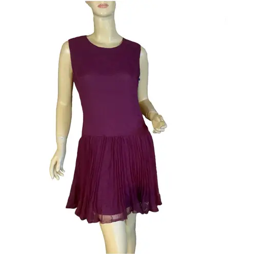 MR. MORT PURPLE & CREAM PLEATED MINI DRESS & JACKET 1970’S MATCHING SET (M) Size M