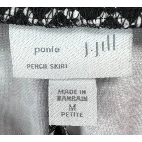 J.Jill  Skirt Womens M Petite Black White Geometric Ponte Pencil Pull On Stretch