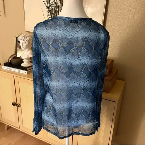 Equipment 100% Silk Blue Python Print Sheer Blouse Size Small