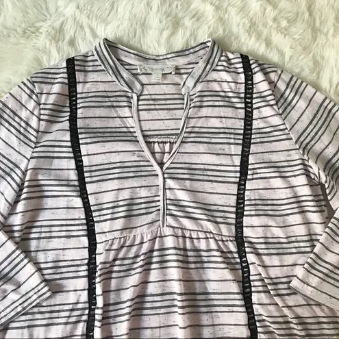 Suzanne Betro Striped Bell Sleeve Blouse Top Lightweight Pink Black Small