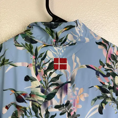 Kastel Denmark Sun Shirt Womens S Blue Floral Flutter Sleeve 1/4 Zip Equestrian