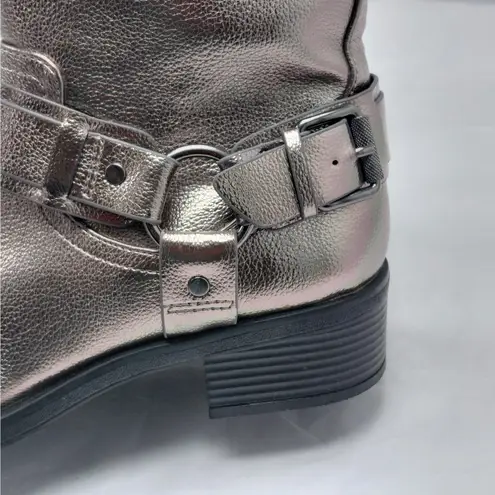 Dolce Vita Armonda Metallic Ankle Boots Women’s 6 Silver Buckle Moto Biker