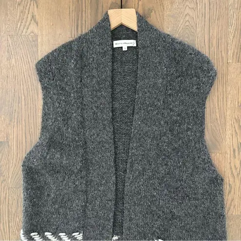 White + Warren Alpaca Jacquard Vest Charcoal Multi Longline Open Front Grey S Gray
