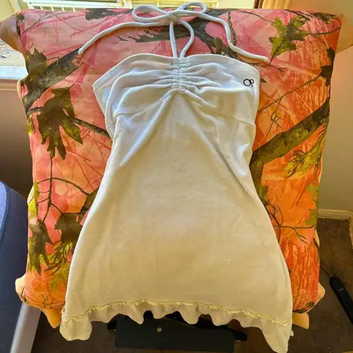 Ocean Pacific vintage 90s op white y2k terry cloth halter swim cover up mini dress