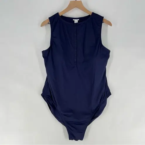 ANDIE Swim Malibu One Piece Swimsuit Snap Neckline Navy Blue Womens XXL Tall