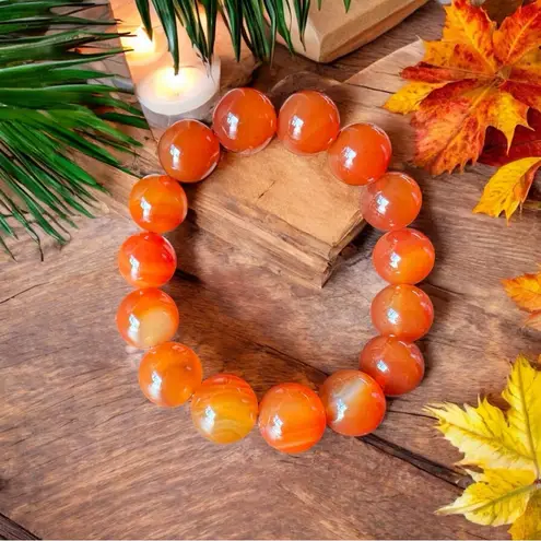 Gem Quality Fire Agate Stretch Bracelet – Glowing Autumn Hues Orange