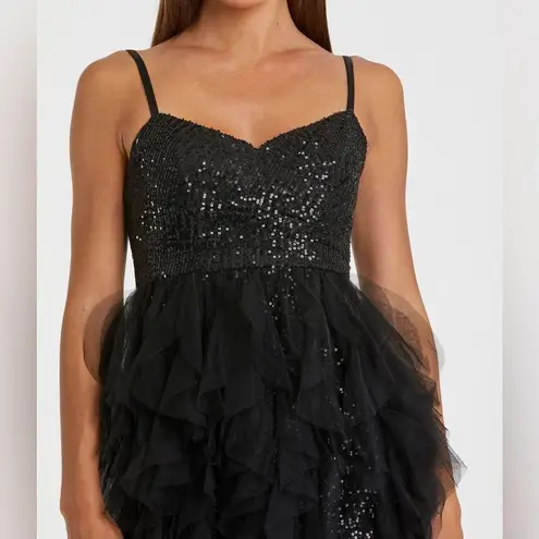 Mac Duggal 27119 Womens Sequin Mini with High Low Ruffle Tiered Train Dress Gown