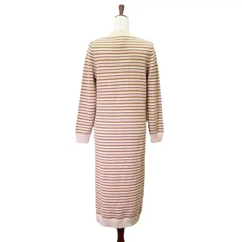 Roolee NWT Striped Midi Sweater Dress Cream Tan Pink Long Sleeve Size Small NEW