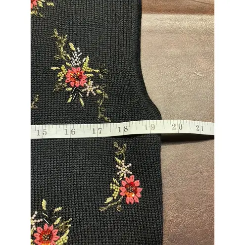 Susan Bristol Susan Bristol Floral Beaded Black Wool Knit Vest Womens Medium Vintage 80's