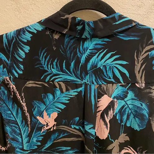 Equipment Tropical Leaf Collared Sleeveless Silk Knee Length Dress Size S