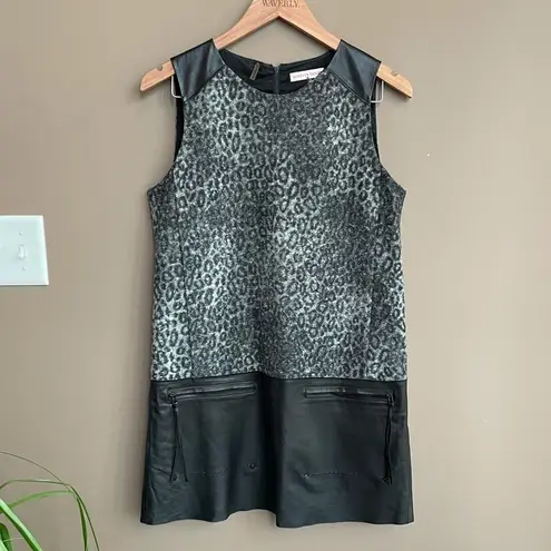 Rebecca Taylor Leopard Print Leather Sheath Dress