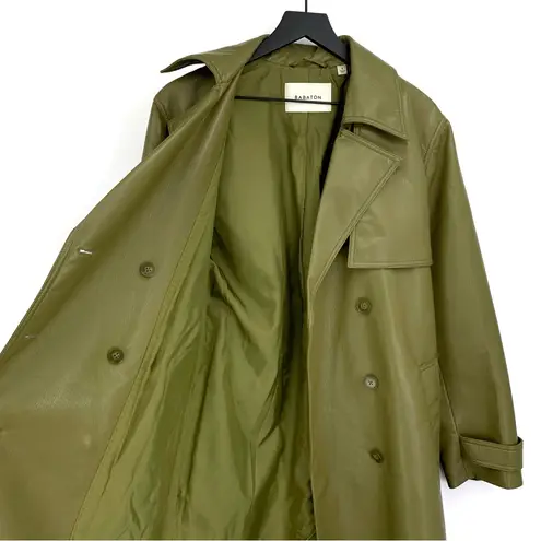 Babaton Tabloid Trench Coat Vegan Leather Olive Green S