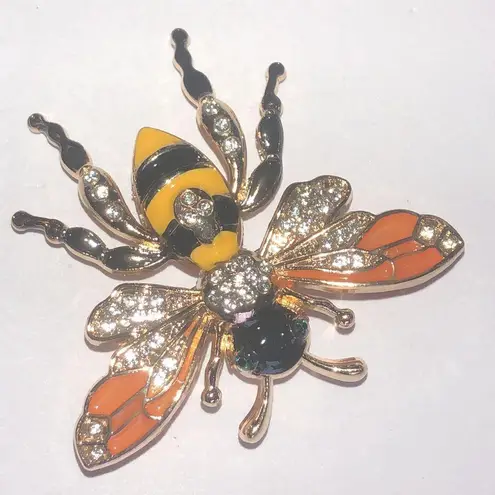 CZ Rhinestone Bee Brooch with Orange and Yellow Accents