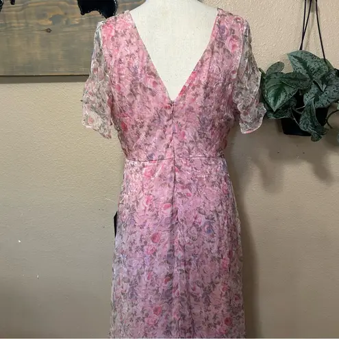 Dreamiest Desires Pink Floral Flutter Sleeve Maxi Dress Size XL