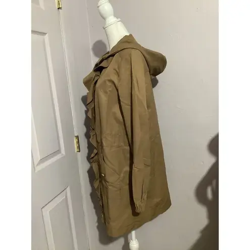 Tory Burch  Ruffle Utility Tan Hooded Trench Coat