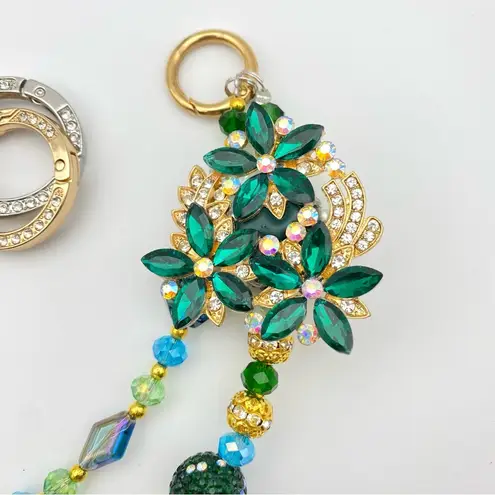 Handmade 💚Luxury Bag/Phone Chain Charm/Keychain Emerald Green Flowers Bling Crystal Beads