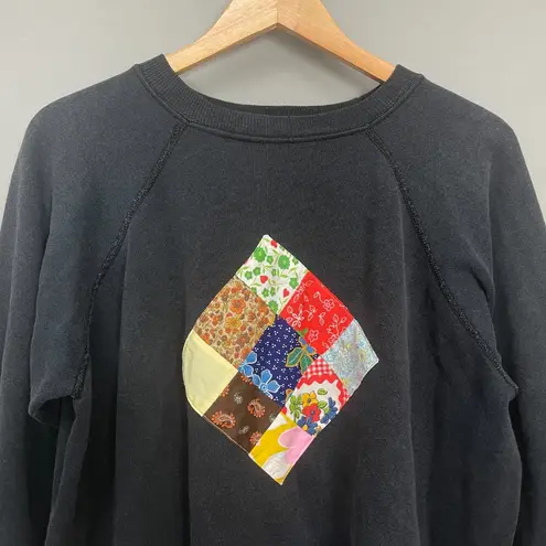 Vintage Patchwork Sweatshirt Black Size Large Quilt Patch One