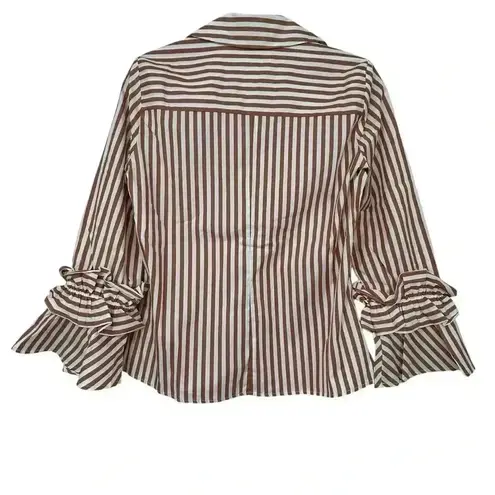 HARSHMAN SHIRT WOMEN’S XS BROWN STRIPED BUTTON DOWN FLARED SLEEVE COTTON NWT