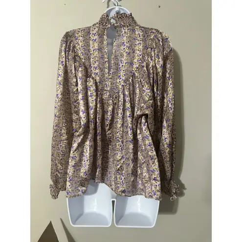 ASOS DESIGN Maternity Floral Ruffle Neck Long Sleeve Blouse Size US 6 Pink